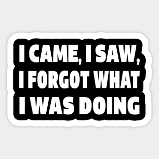 Forgetful Quote Tee - Absentminded Humor Apparel "I CAME, I SAW, I FORGOT WHAT I WAS DOING" Sticker
